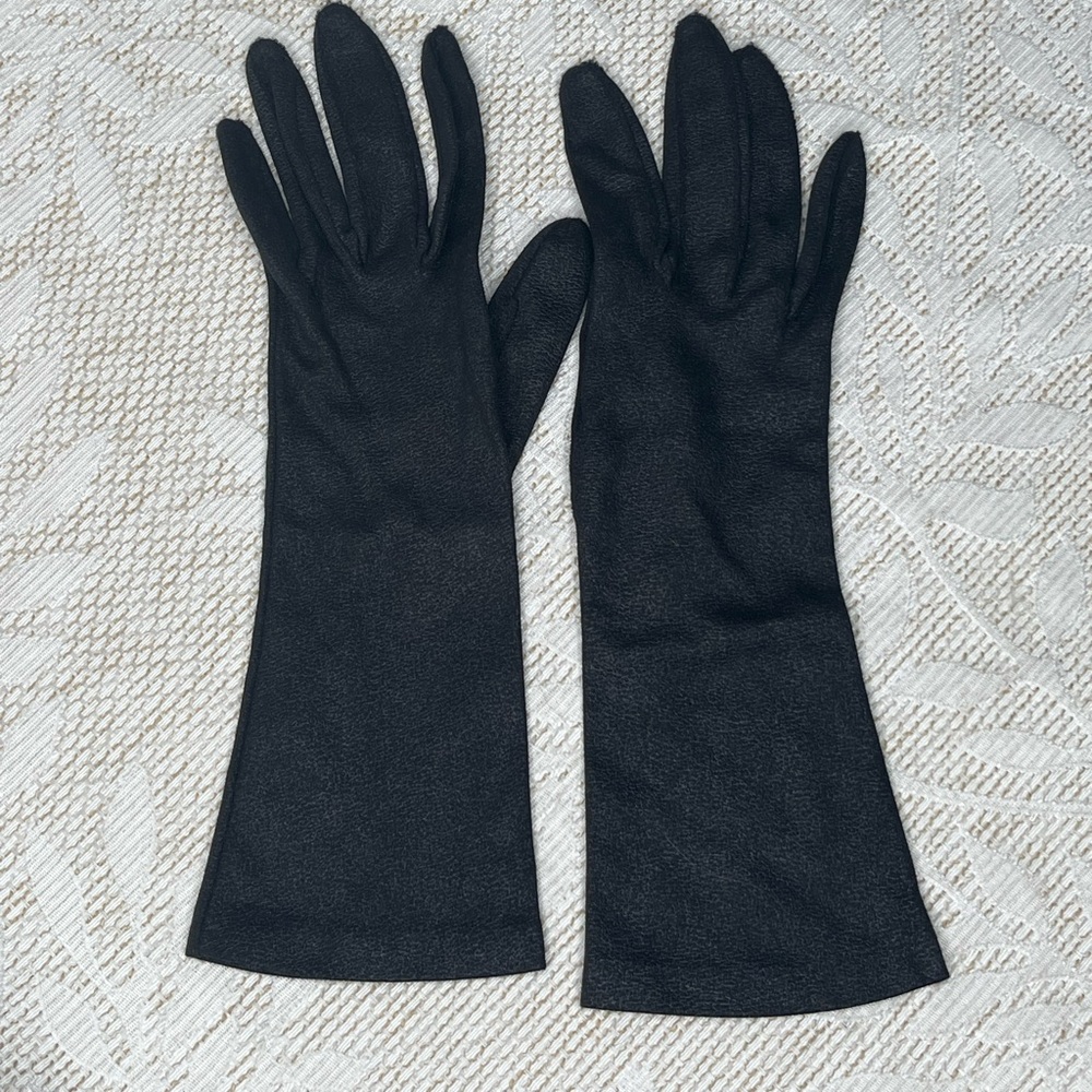 Vintage leather tailored Crescenmdoe 11” Long Gloves black size 6 1/2